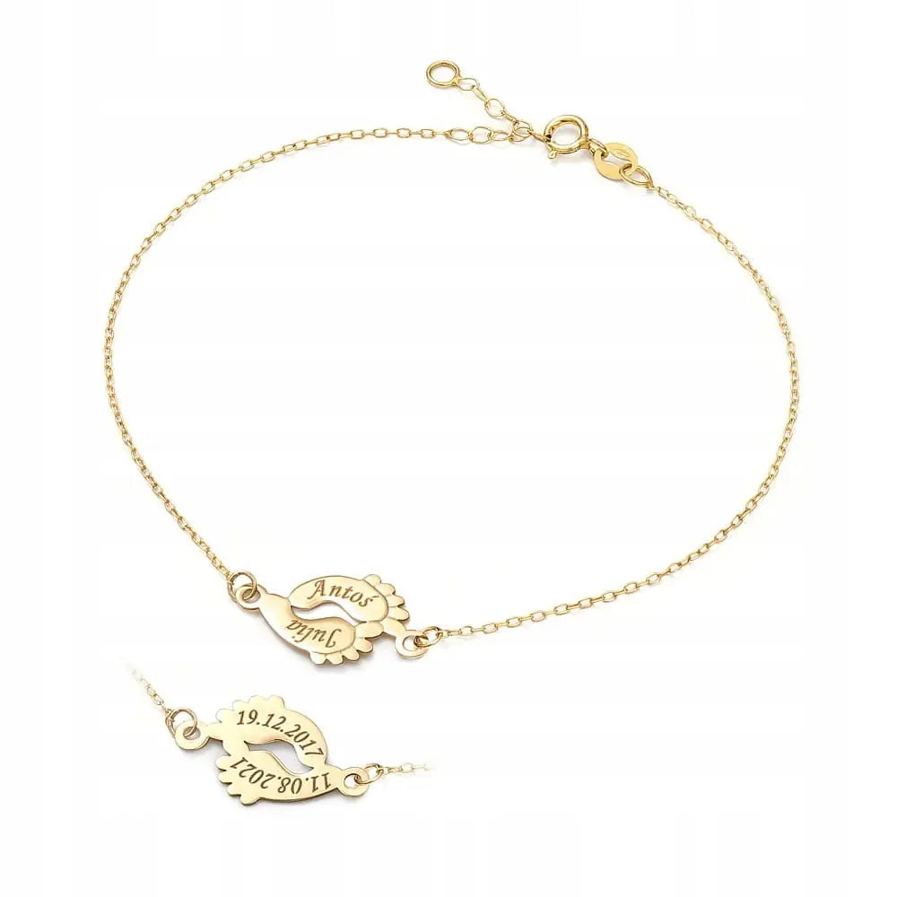 Armbånd Dame med Fotspor - Gullarmbånd med Gravering 17cm
