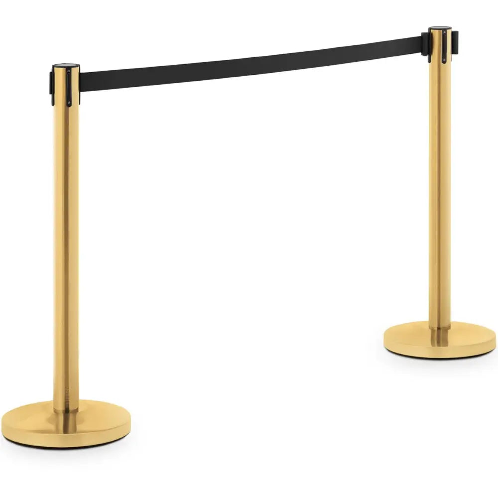 Gullhotellavsperringsnett med svart bånd, to søyler og stram sperrebånd sett fra siden mot hvit bakgrunn.