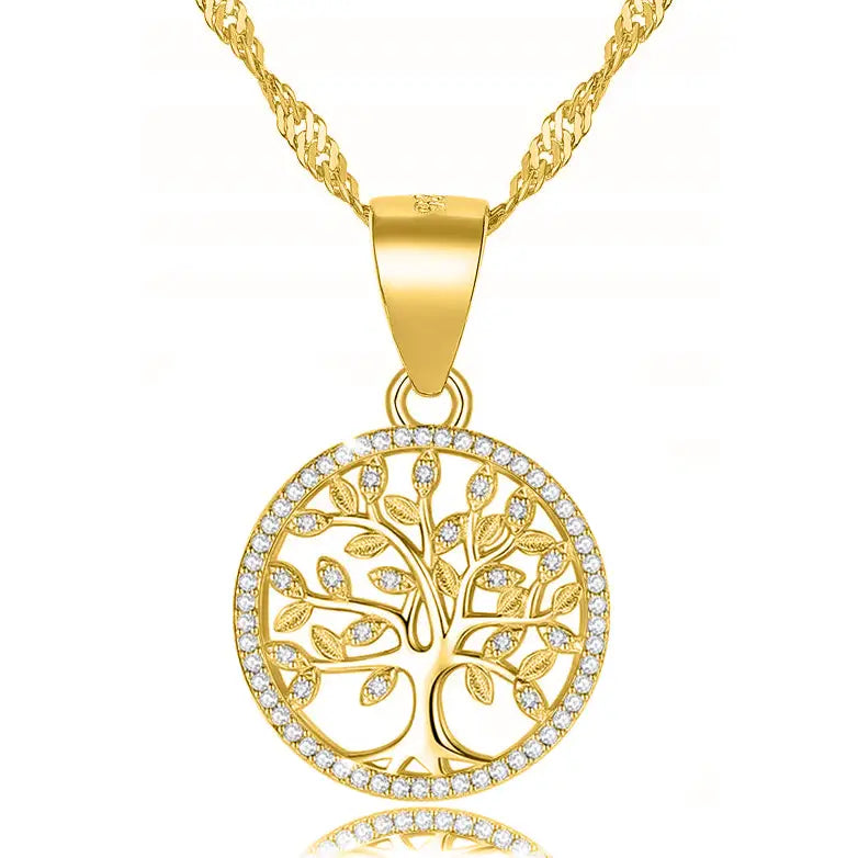 Gullsmykke med Livets Tre Anheng 925 Gull 45 + 5 Cm