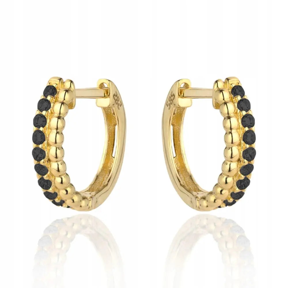 Øredobber Gull 585 med Svarte Zirkoner og Sølvdetaljer