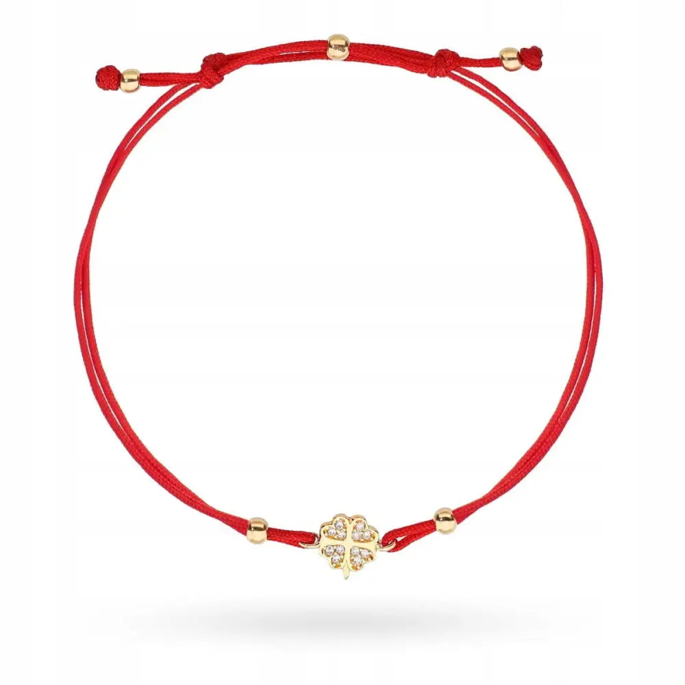 Armbånd Dame med Kløver og Zirkoner på Rød Snor