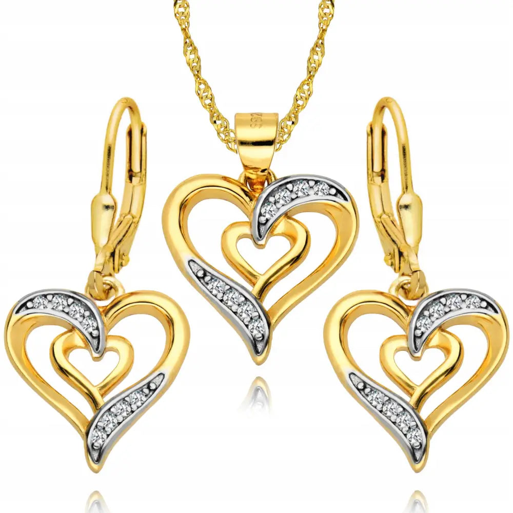 Øredobber Gull med Hjerte Zirkonia - Smykkesett 45cm