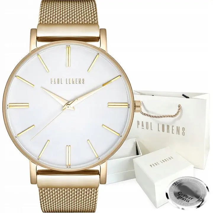 Gyldent Damsklokke fra Paul Lorens med Gravering + Gaveeske og Pose!