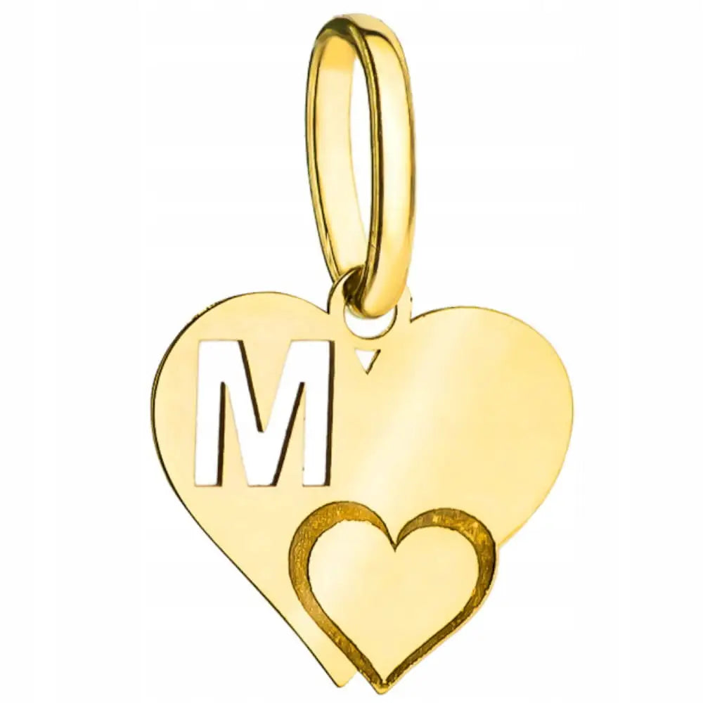 Charm Anheng med Bokstav m og Hjerte - 585 Gult Gull