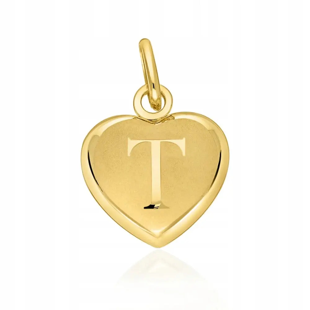 Charm Hjerteanheng med Bokstaven t i 8k Gull