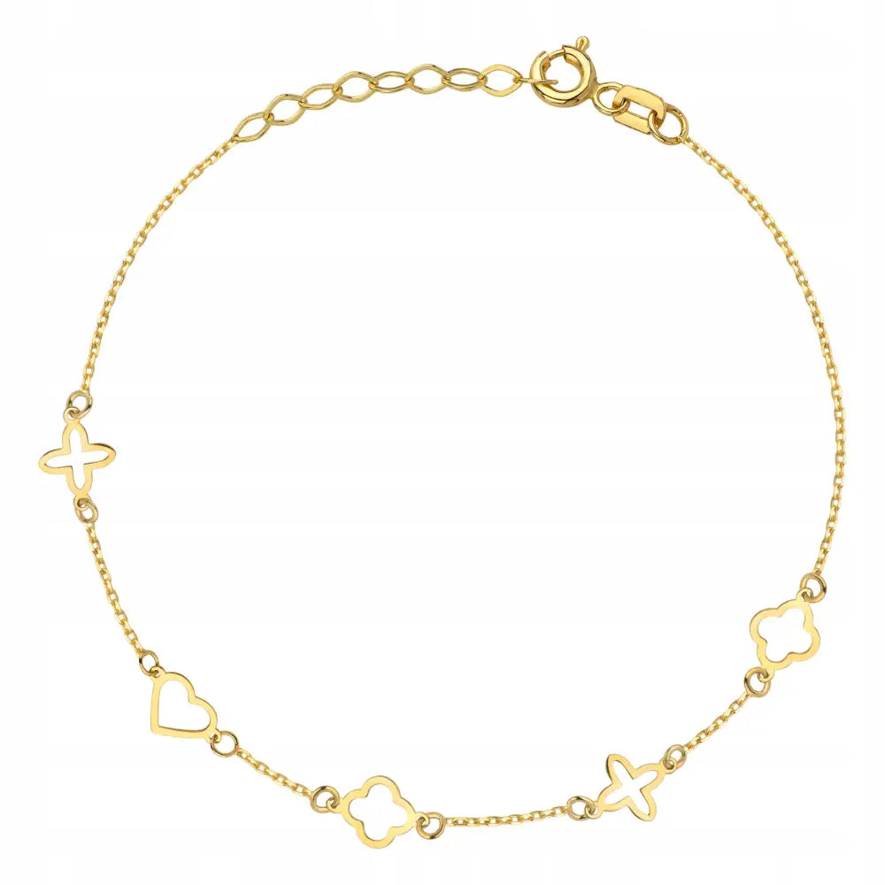 Armbånd Dame med Charms i Gull - Firkløver og Hjerte