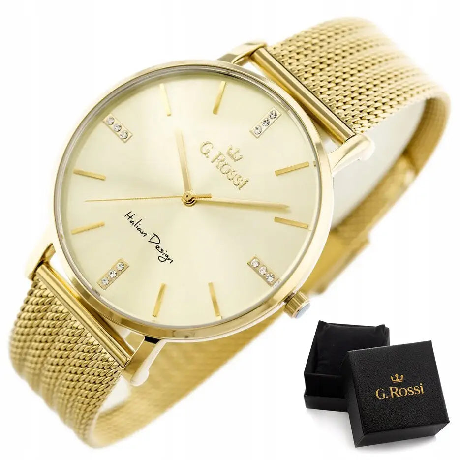 Gyllen Stilig Dameklokke g Rossi Zg836d + Gaveeske Sett