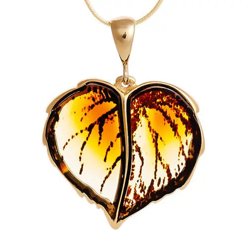 Gullsmykke Hjerteformet Kjede i 925 Sølv med Rav