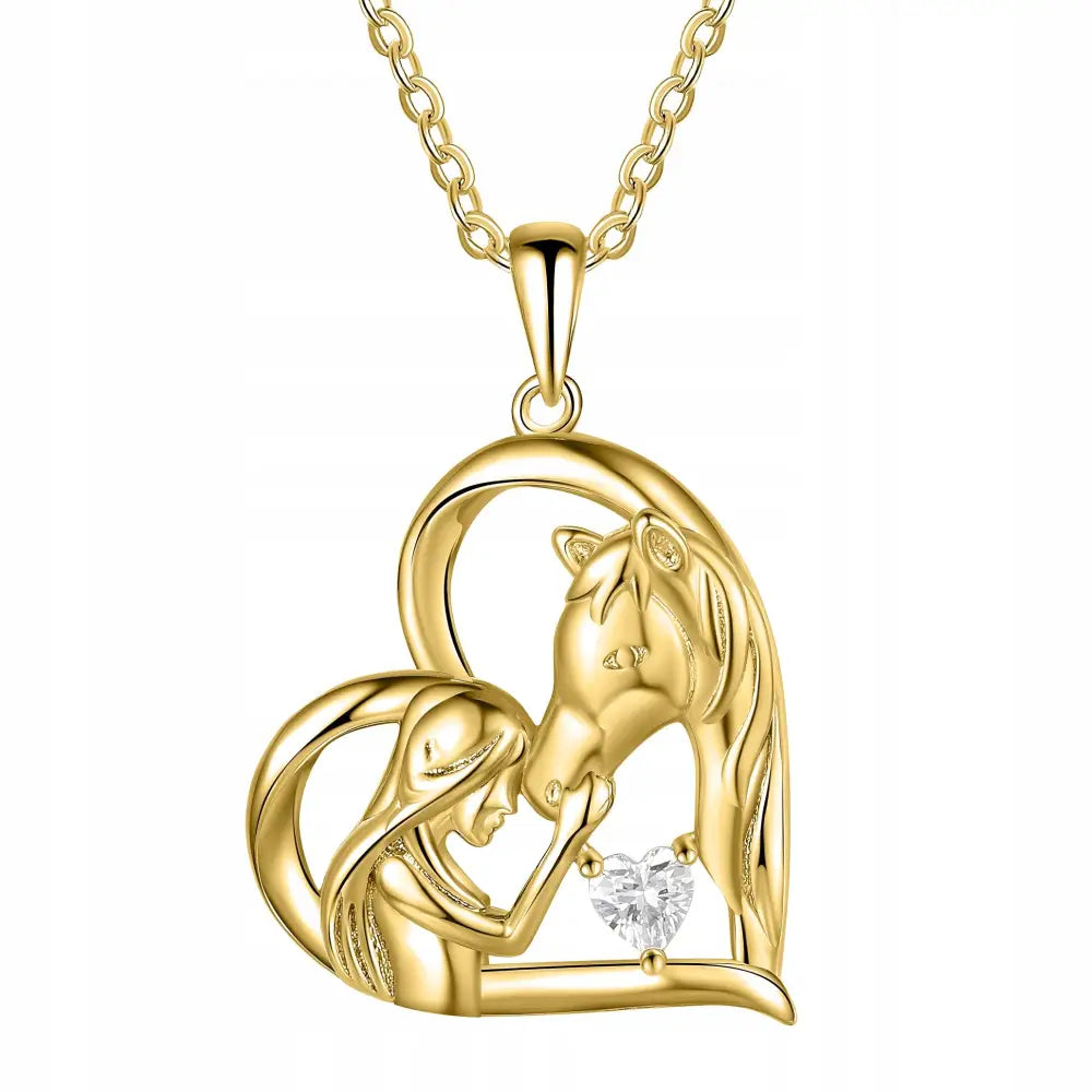 Gullsmykke Kjede - Hjerte med Hest - Gullkjede Dame