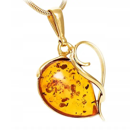 Charm Hjerteanheng i 925 Sølv med Ekte Rav - 3,5 Cm