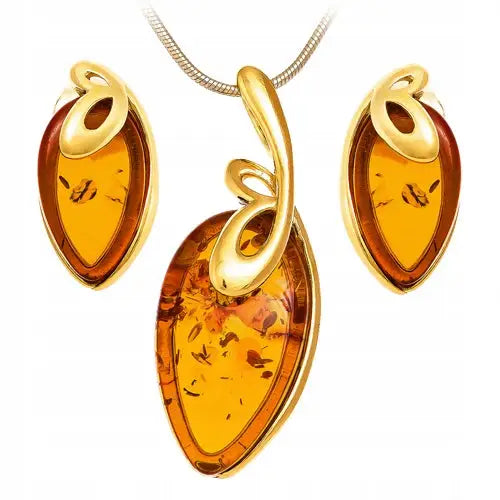 Gavesett Dame - Smykkesett med Baltisk Rav i 925 Sølv