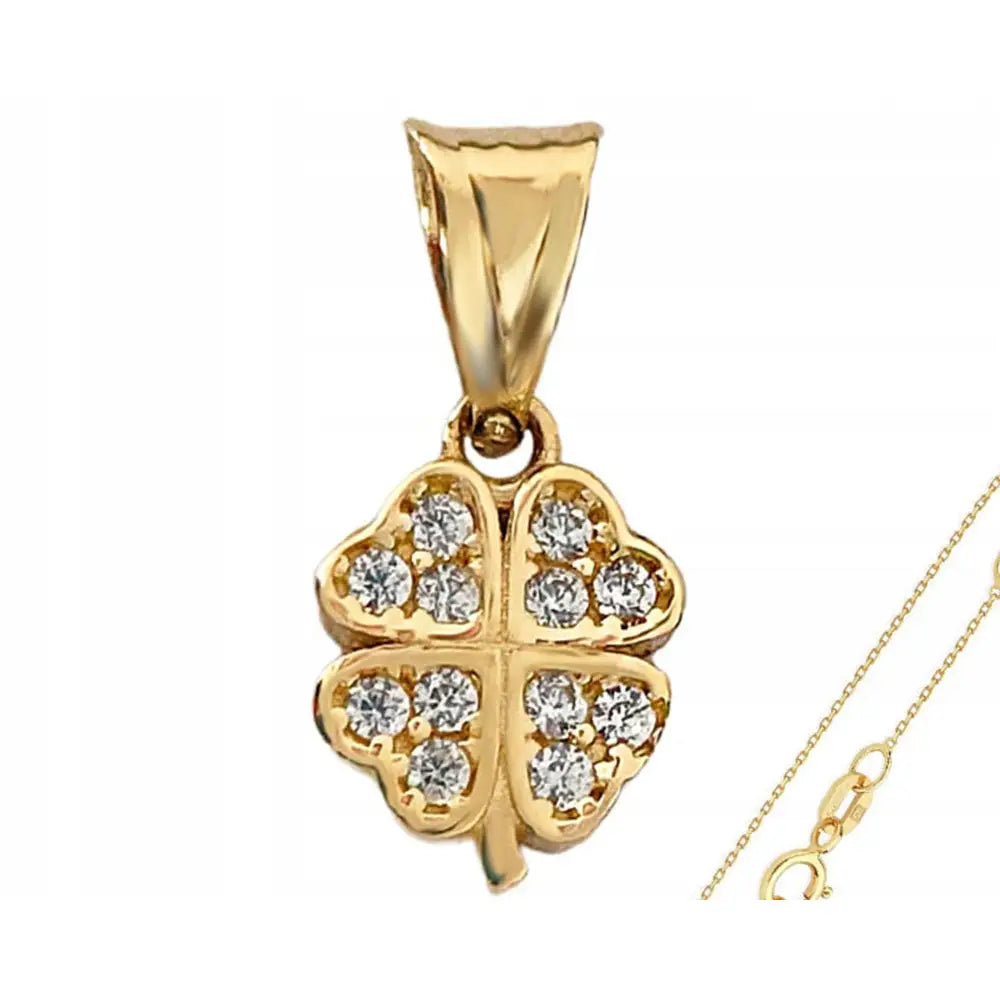 Charm Kløver Anheng - 585 Gult Gull 47 Cm Kjede