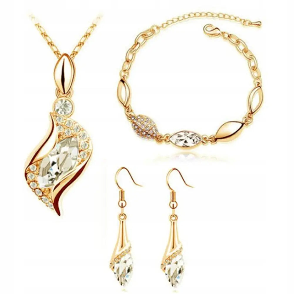 Øredobber Gull Smykkesett Hvit østerriksk Krystall 45cm