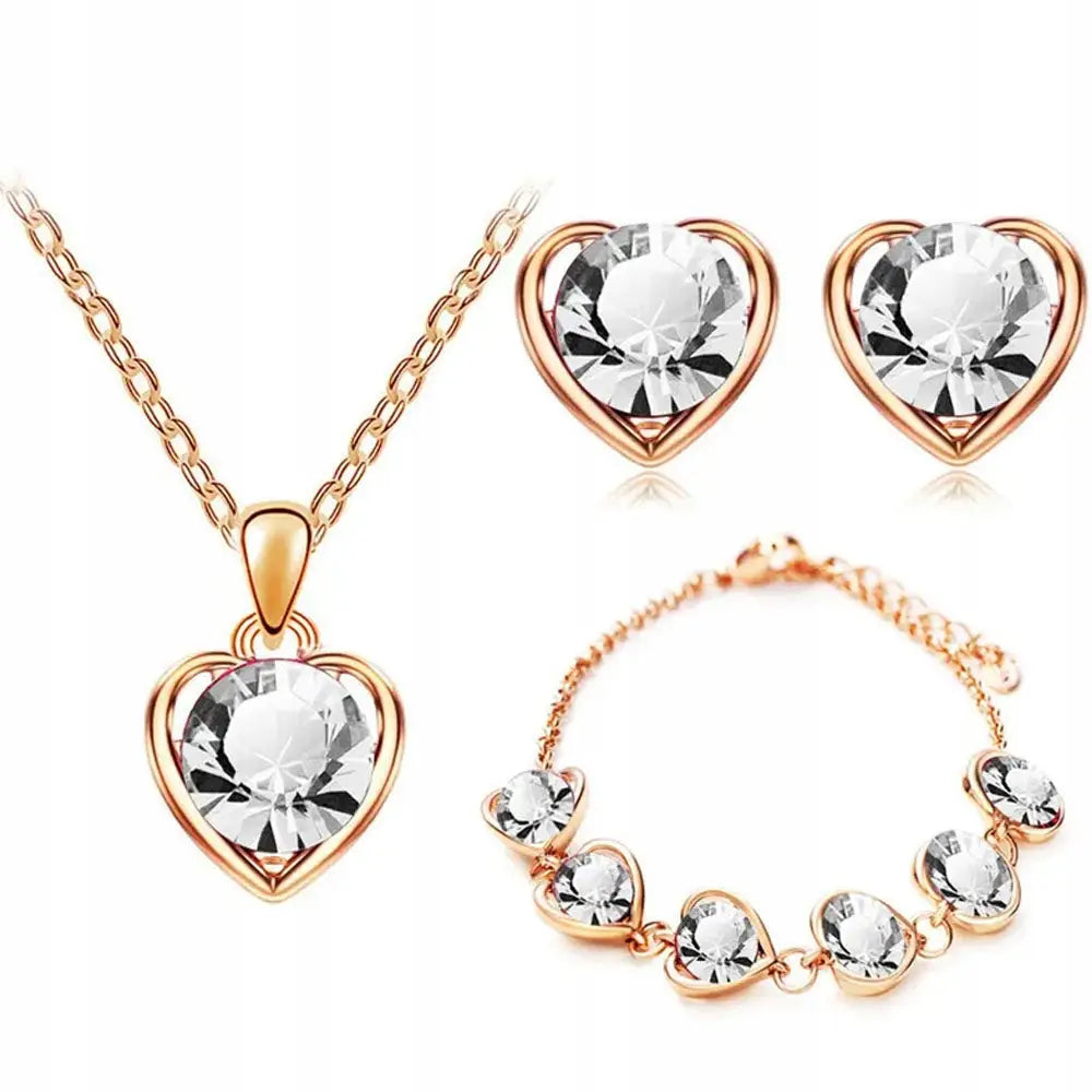 Øredobber Gull Hjerte 2x1,5cm - Smykkesett med Halskjede