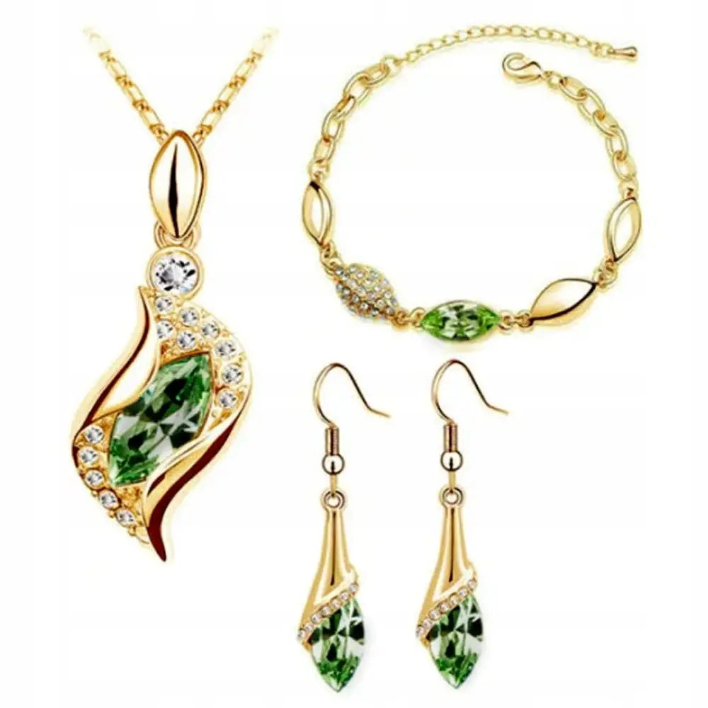 Gavesett Dame - Smykkesett med Mørkegrønne Krystaller