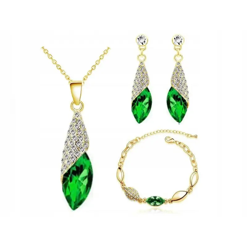 Øredobber Gull Esmeraldgrønn Smykkesett 40mm 19-45cm