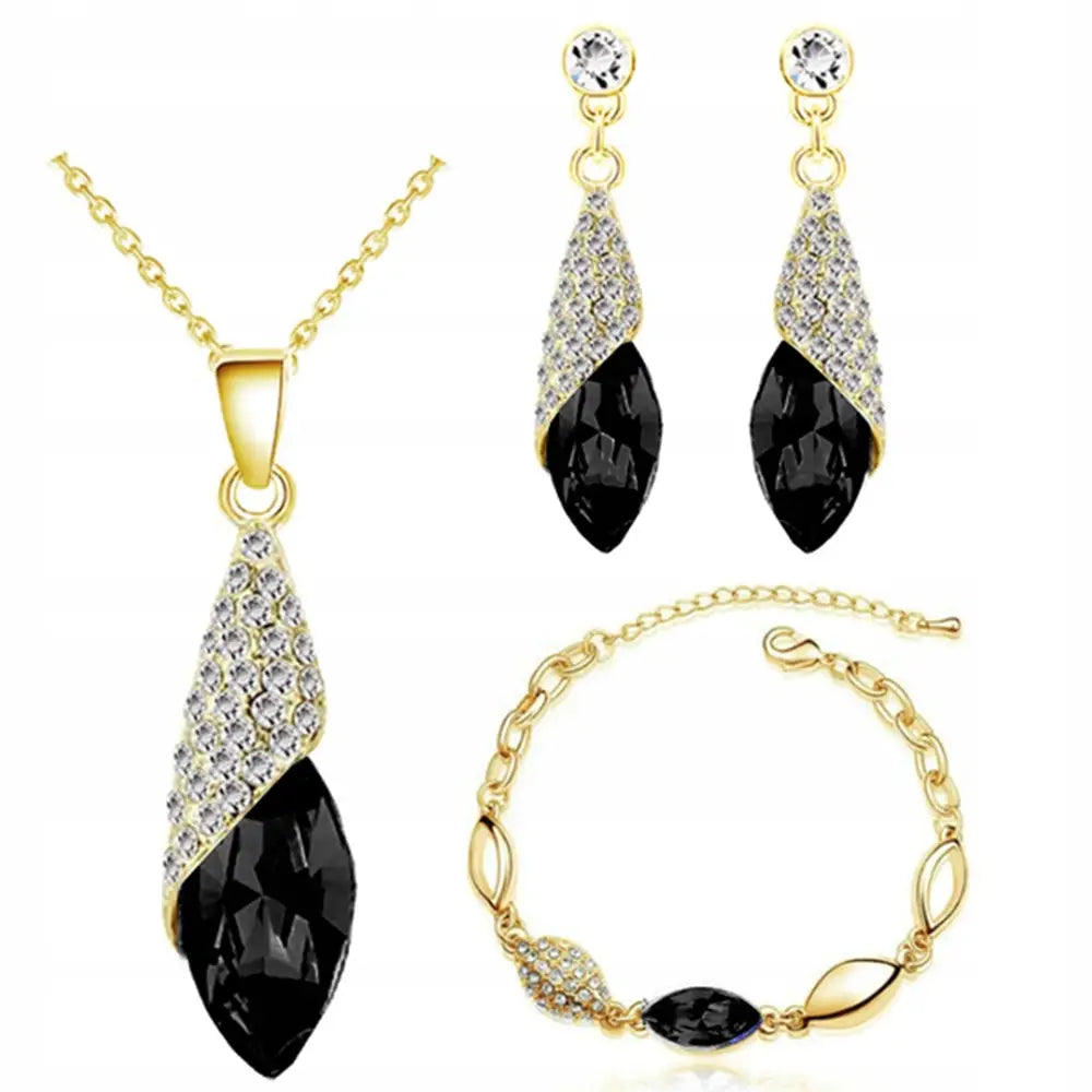 Øredobber Gull Lovrin Sorte Tår Sett - 4 Deler