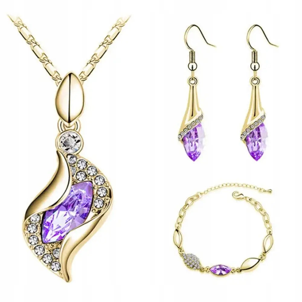 Øredobber Gull Lila Smaragd 9x45mm Armbånd 23cm