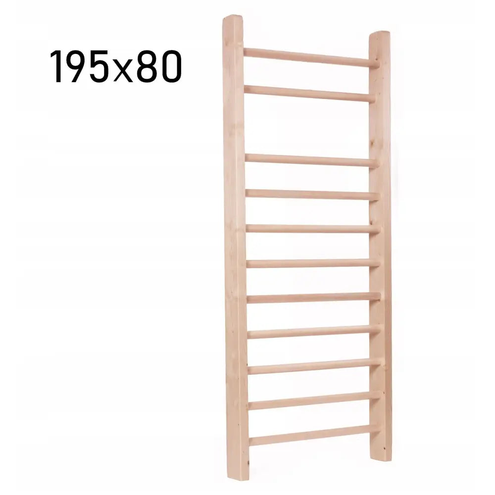 Ribbevegg i bøk, skrå frontvisning med ti ribber og mål 195x80 cm synlig mot hvit bakgrunn.