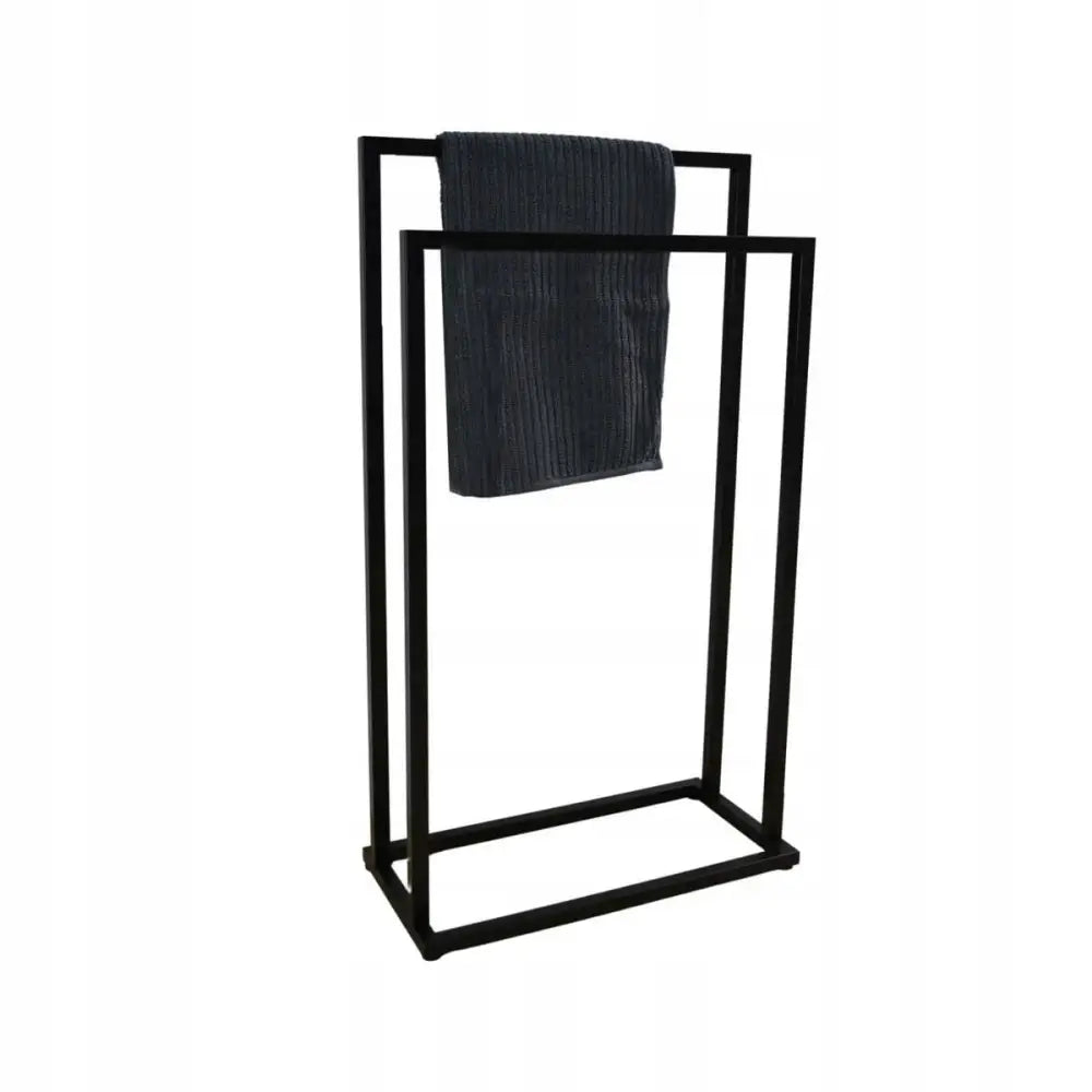 Håndklestativ Yoka Home Center Plus i sort metall, frontvisning med mørk håndduk over øverste stang.