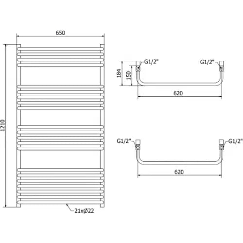 Håndkletørker Apollo 1210 x 650 Mm 900 w Sort