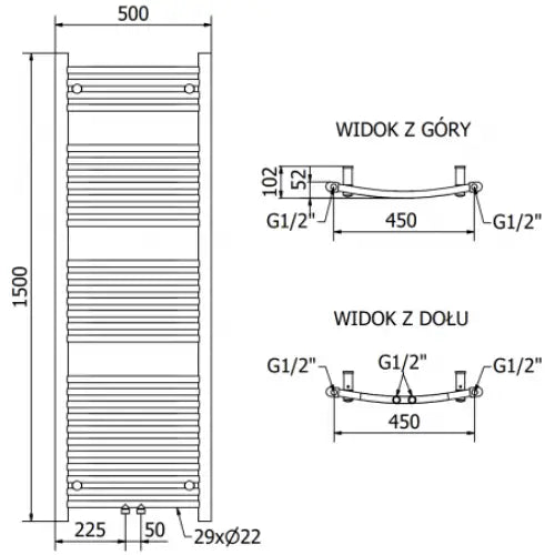 Håndkletørker Ares 1500 x 500 Mm 600 w Sort Premium