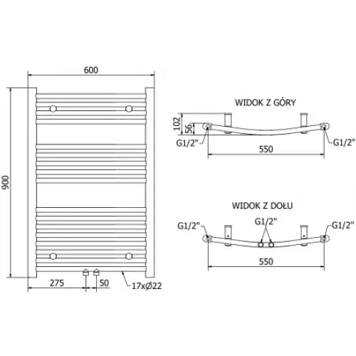 Håndkletørker Ares 900 x 600 Mm 300 w Krom