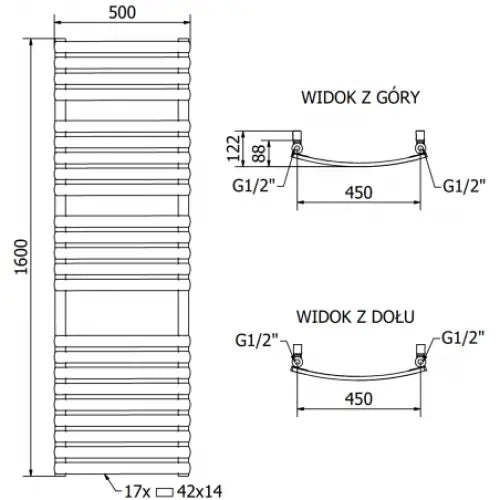 Håndkletørker Bachus 1600 x 500 Mm 900 w Antrasitt