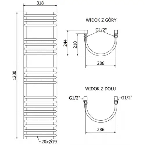 Håndkletørker Eros 1200 x 318 Mm 300 w Krom