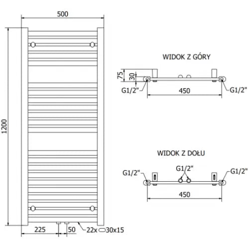 Håndkletørker Hades 1200 x 500 Mm 600 w Sort