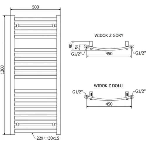 Håndkletørker Helios 1200 x 500 Mm 600 w Sort