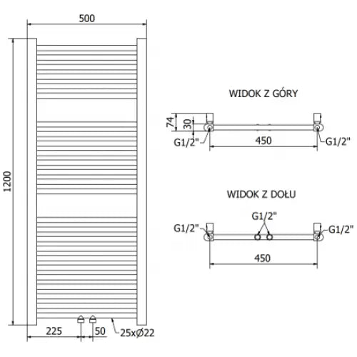 Håndkletørker Mars 1200 x 500 Mm 500 w Sort