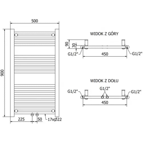 Håndkletørker Mars 900 x 500 Mm 300 w Krom