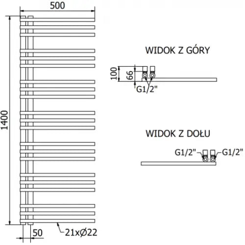 Håndkletørker Neptun 1400 x 500 Mm 600 w Antrasitt