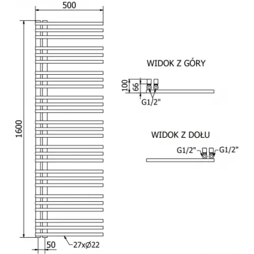 Håndkletørker Neptun 1600 x 500 Mm 900 w Sort