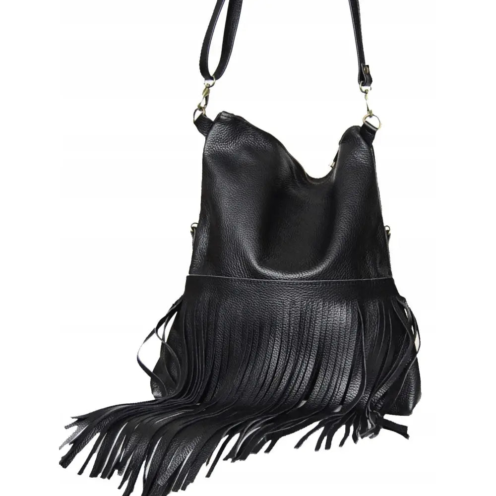 Håndlaget Skinnveske med Frynser for Skulderen