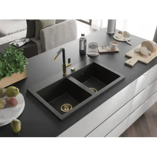 Hektor Kjøkkenvask 2 Kummer 800x480 Mm Svart/gull - 6521802000-75-g