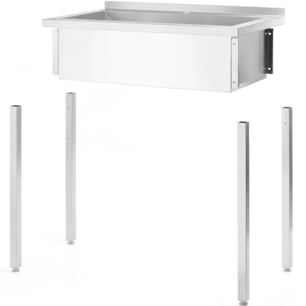 Hendi rustfritt stål gastrovask med enkelt kammer, skråvisning av reflekterende overflate og solide, løse bein.