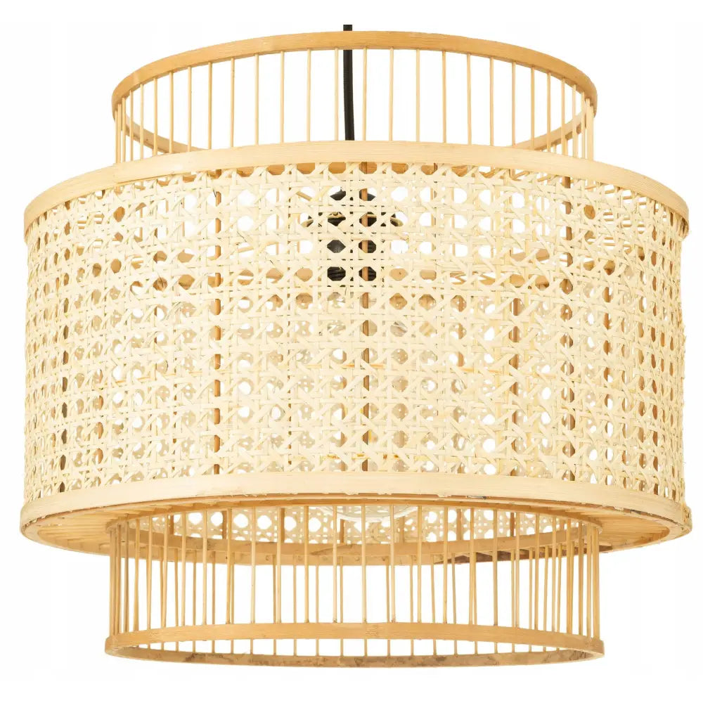 Hengelampe Boho i svart rattan, frontvisning som fremhever åpen fletting og dekorativt mønster.