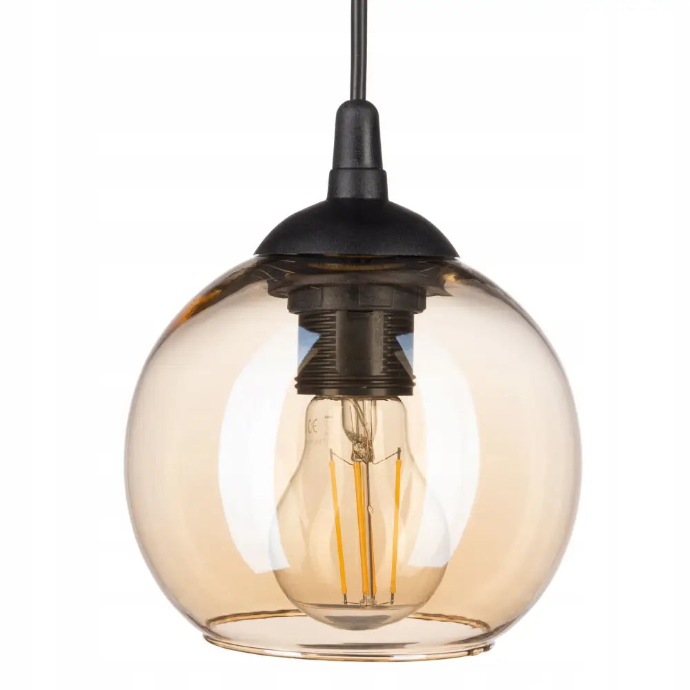 Hengelampe Liten Kule Venus i ravfarget, frontvisning med sotet glass og synlig lyspære mot nøytral bakgrunn.