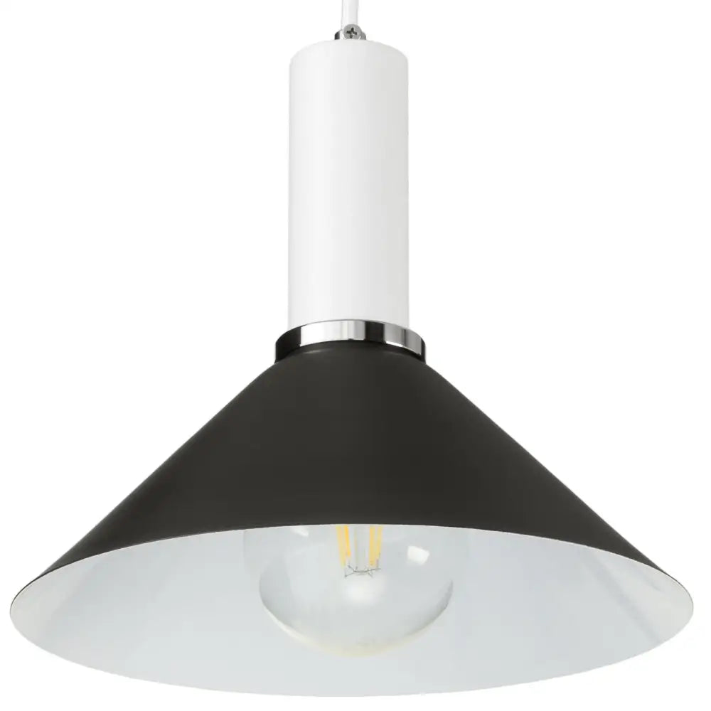 Hengelampe Loft Metall Kobe i svart og hvitt, sett fra undersiden med synlig lyspære og kromdetalj.