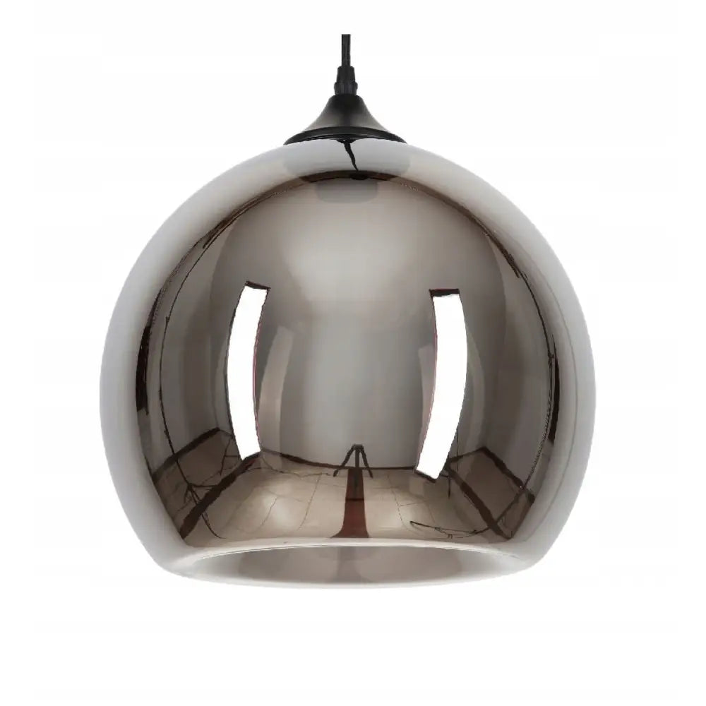 Hengende glasslampe Grå Onyx 20 cm, halvkuleform med speilende sølvglass og sort topp, frontvisning.