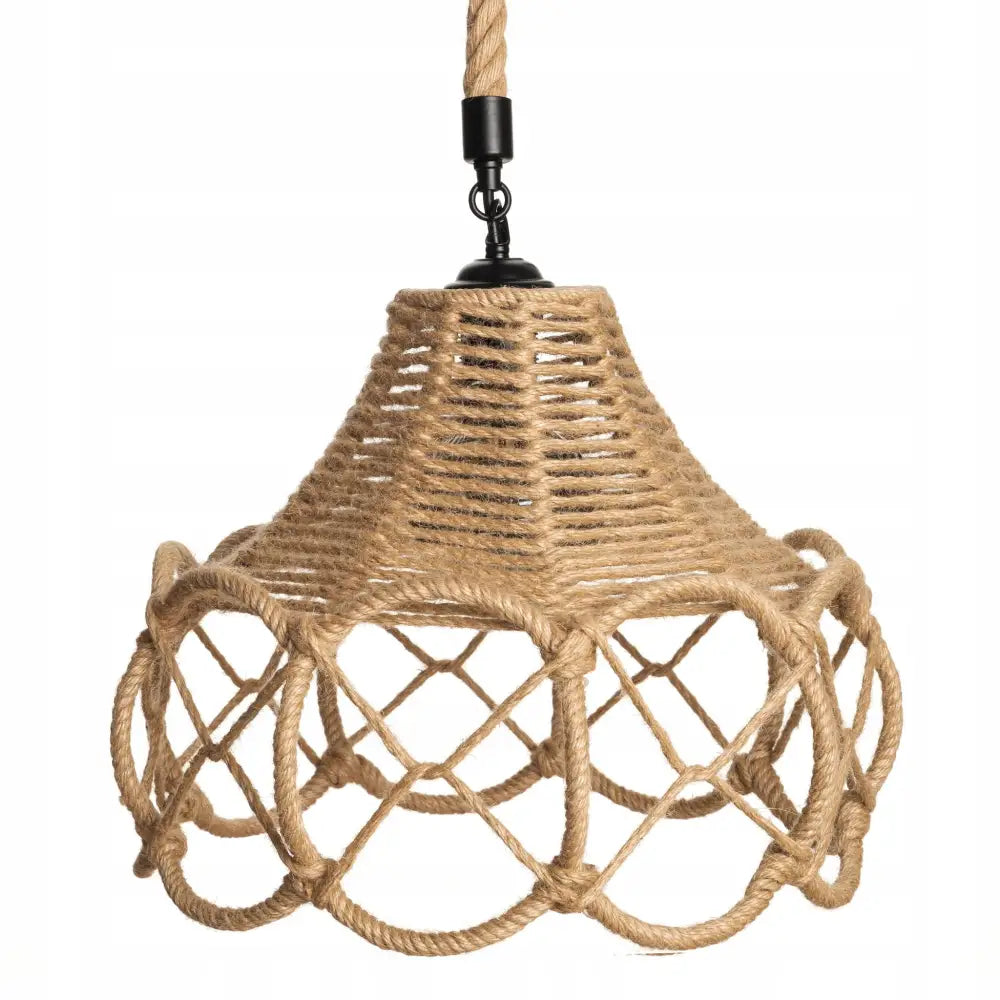 Hengende Jute Lampe Katia med grovt, lyst flettet tau og sort oppheng, frontvisning mot hvit bakgrunn.