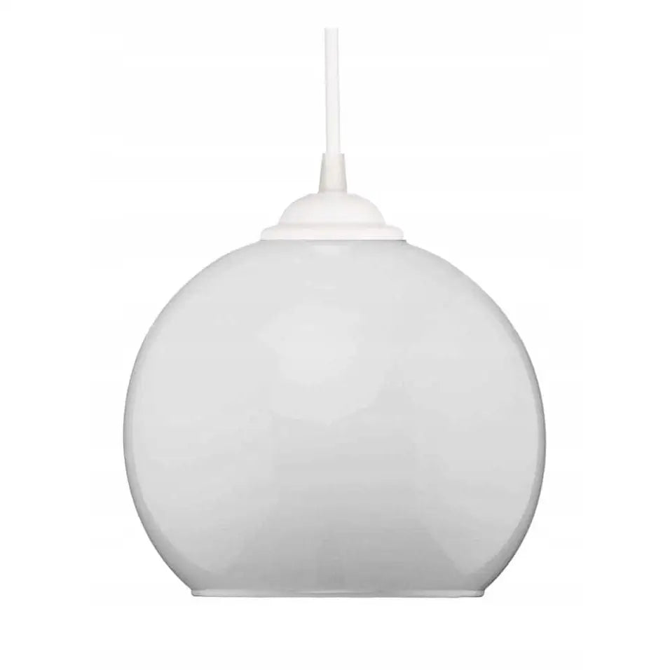 Hengende Lampe Liten Kule Venus, matt melkehvit glass, frontvisning med synlig ledning mot nøytral bakgrunn.