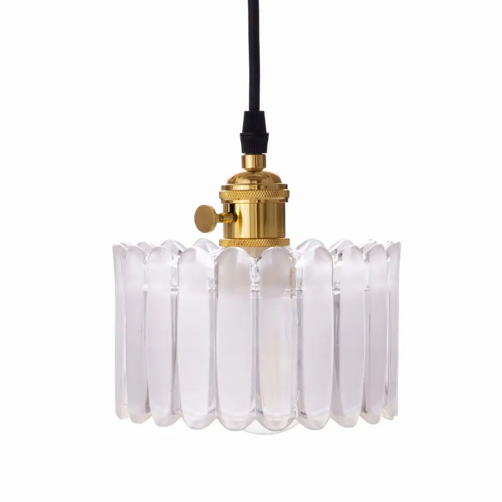 Hengende takkelys i glass Cake, sylinderform med klart og frostet glass, messingdetaljer og sort ledning.