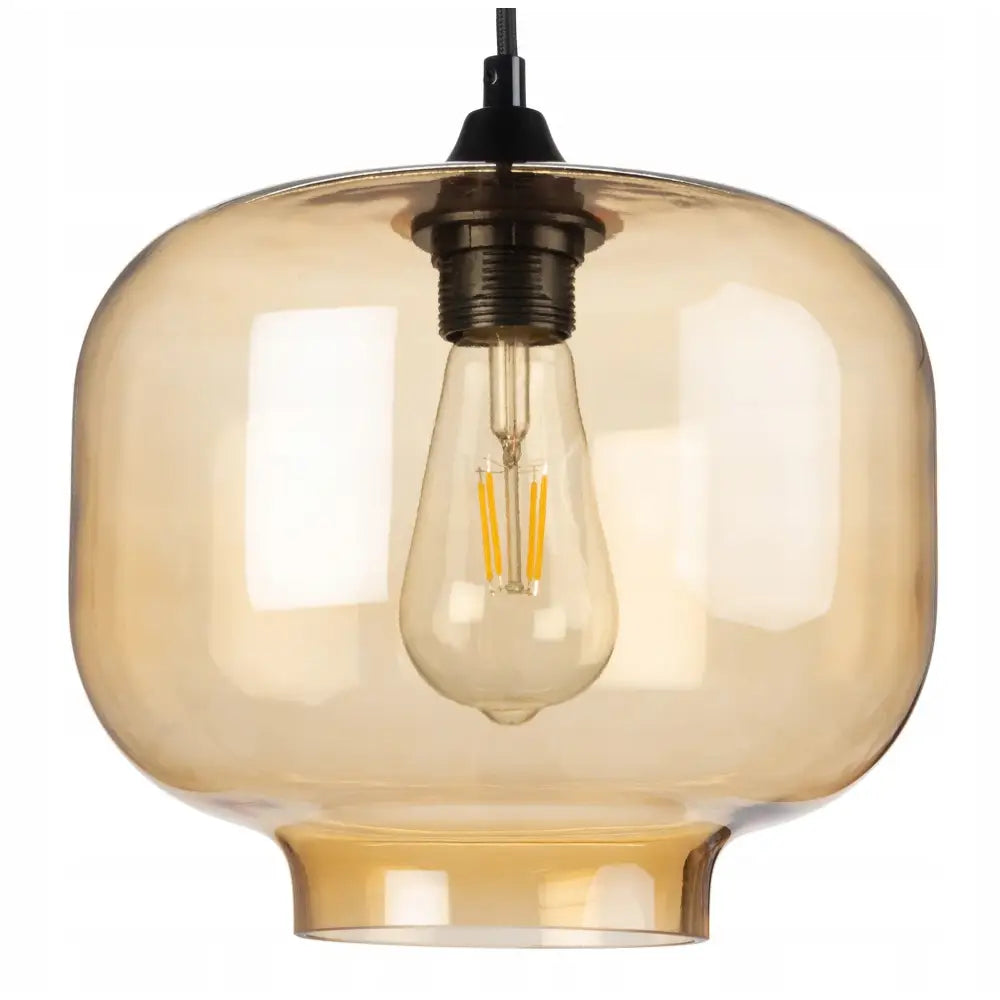 Hengende taklampe i glass, ravfarget Cairo 2 sett forfra med synlig lyspære og glansfull glasskjerm.