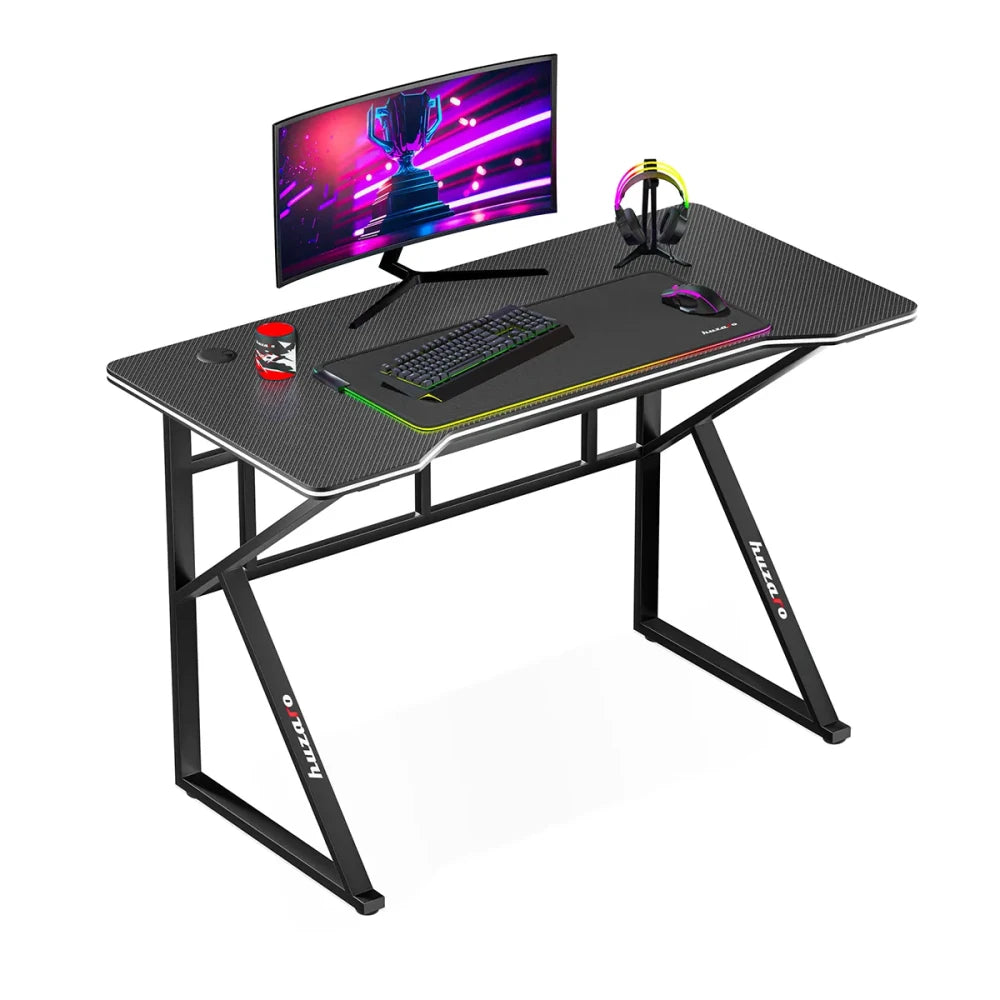 Huzaro Hero 1.6 svart gamingbord 120 cm med karbonlaminert bordplate – frontvisning