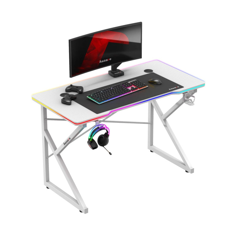 Huzaro Hero 1.7 RGB hvit gamingbord 120 cm sett forfra