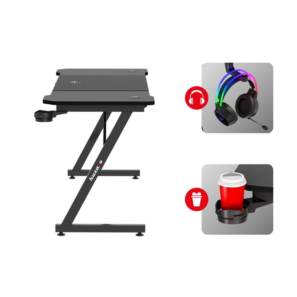 Huzaro Hero 4.8 svart 160 cm – karbonmønstret bordplate ovenfra