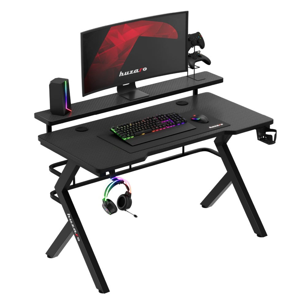Huzaro Hero 5.0 Black gamingbord 120 cm – fremvisning forfra med carbon-overflate